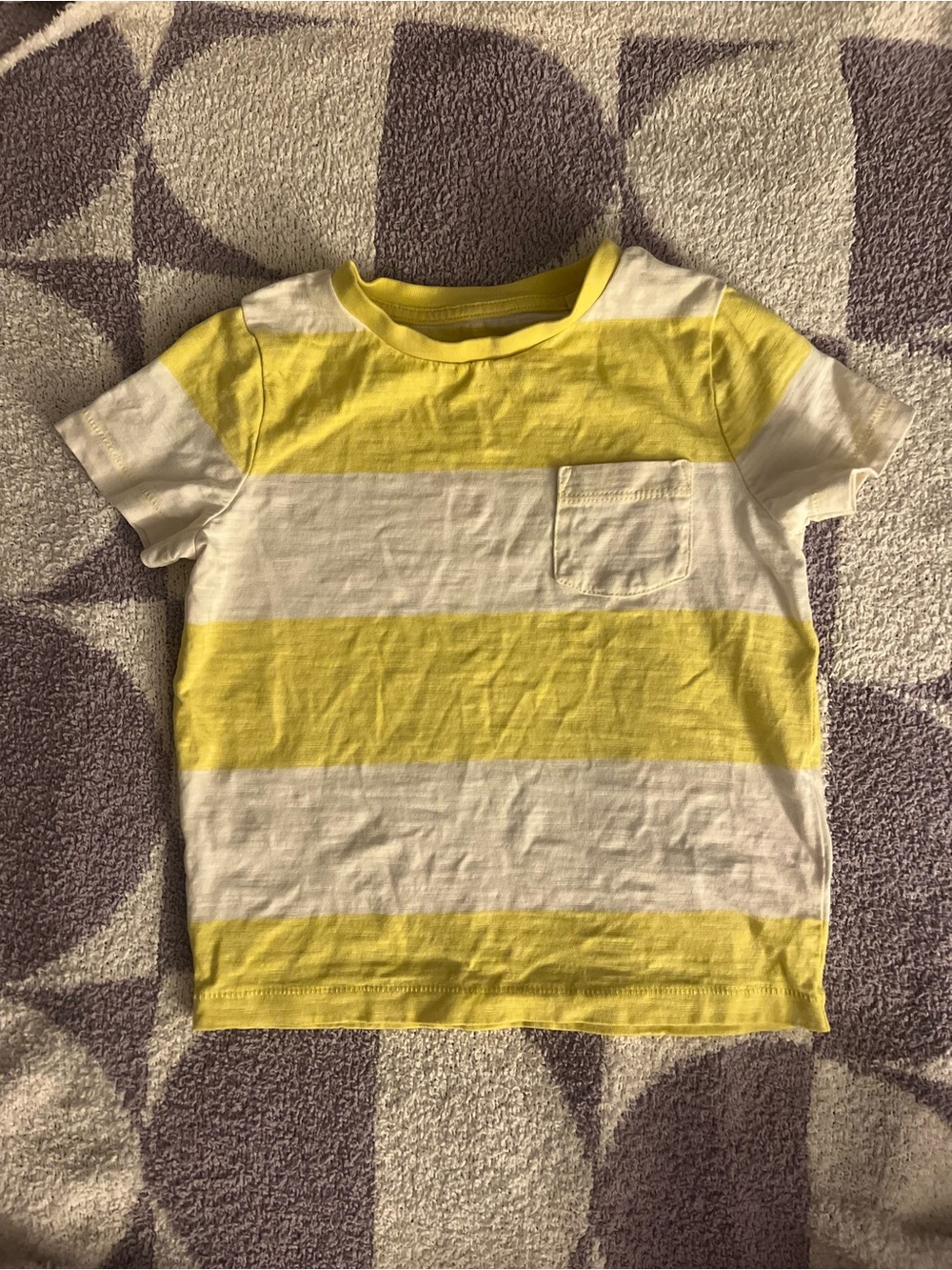 Mini Boden Yellow and White Striped Short Sleeve Pocket Tee